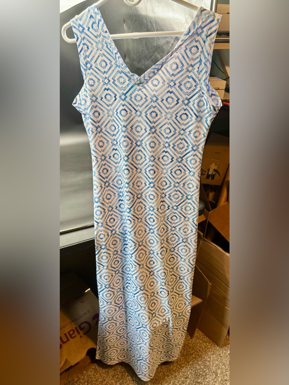 Patti Biggs Coastal Collection Blue Geometric Maxi Dress Medium